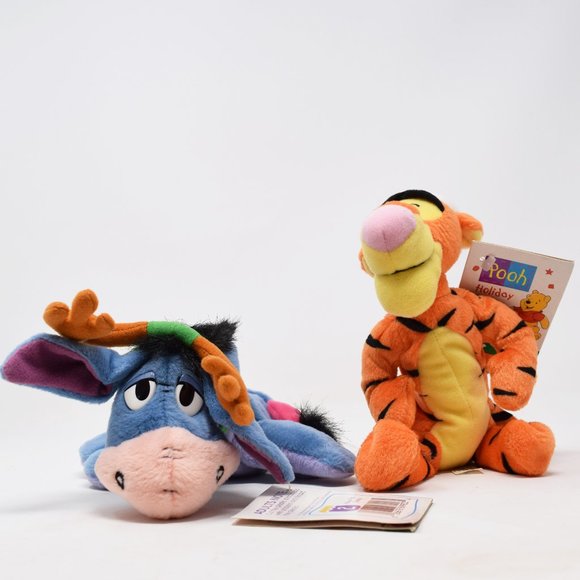 Disney Mattel Holiday Eeyore Tigger Antler Santa Hat Tags Christmas Plush Pooh - Picture 1 of 16